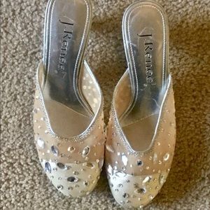 J. Renee Tan Ice Mesh Slip On Kitten Heels Size 6M